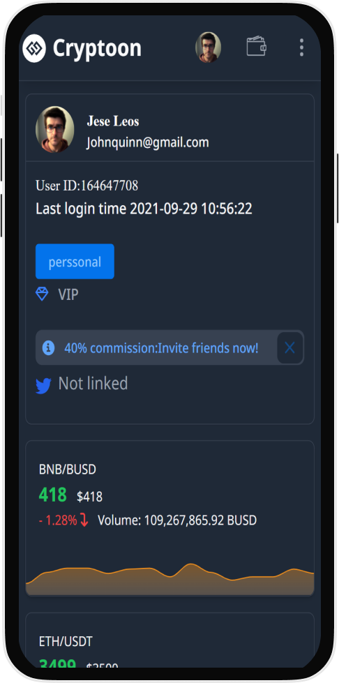 Crypto trading app interface