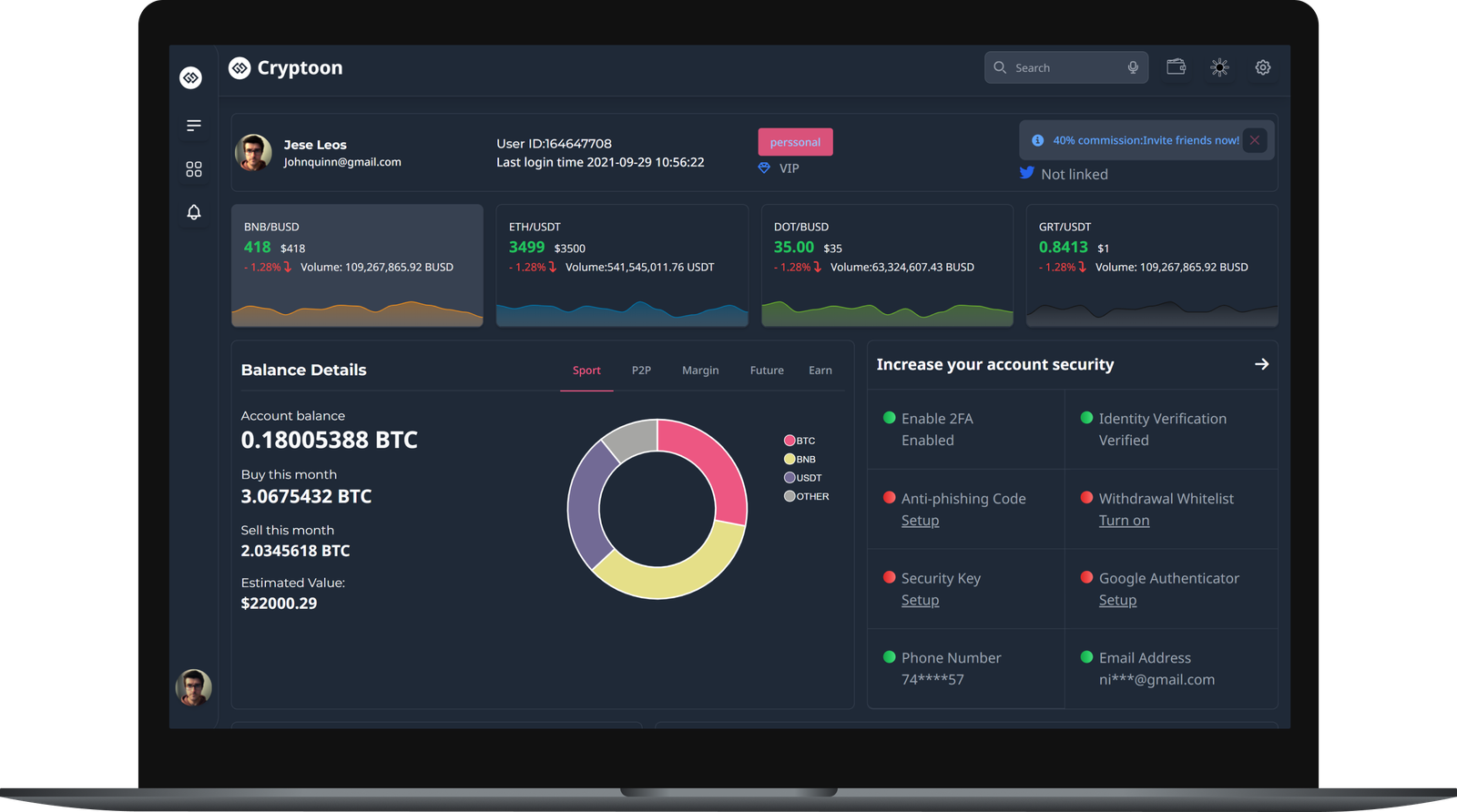 Laptop showing crypto trading dashboard 