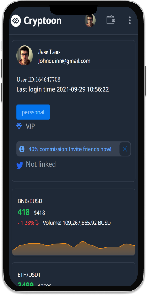Crypto trading app interface